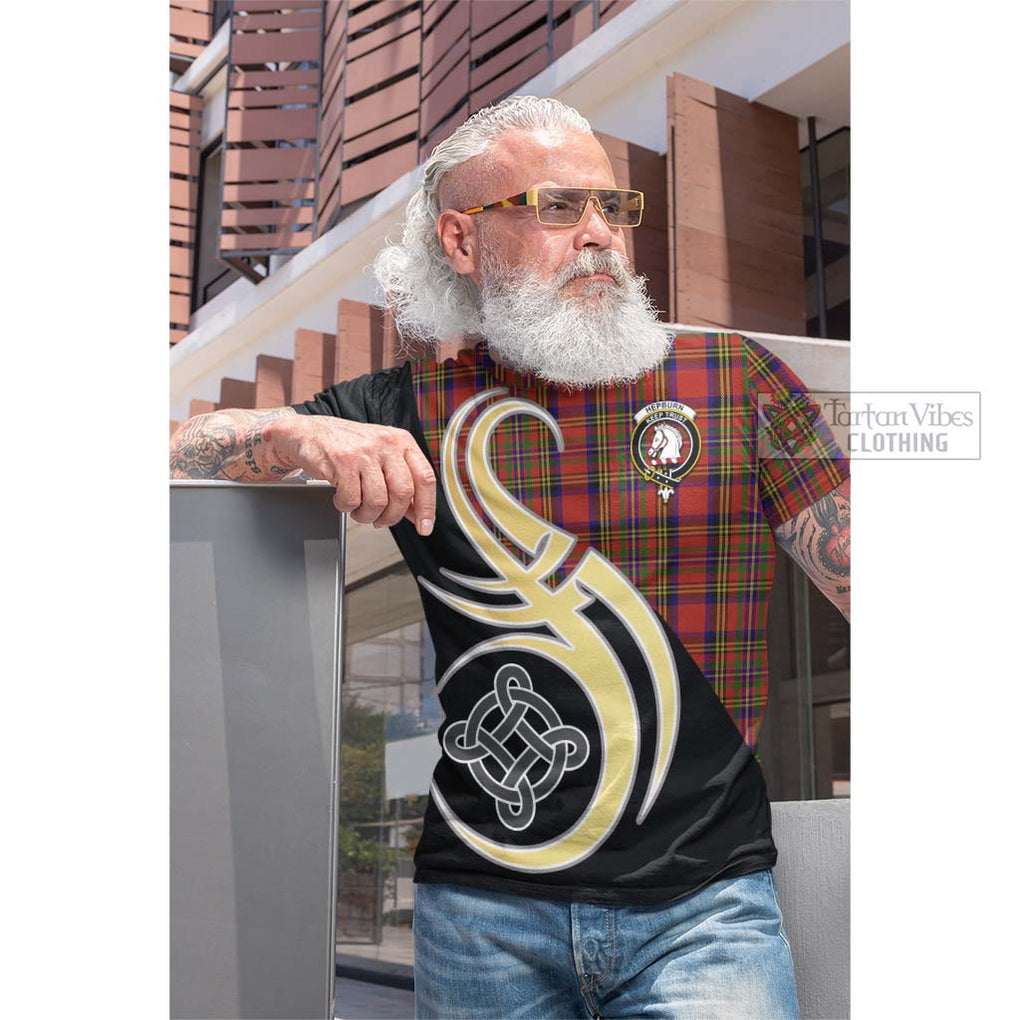 Tartan Vibes Clothing Hepburn Tartan Cotton T-shirt with Family Crest and Celtic Symbol Style