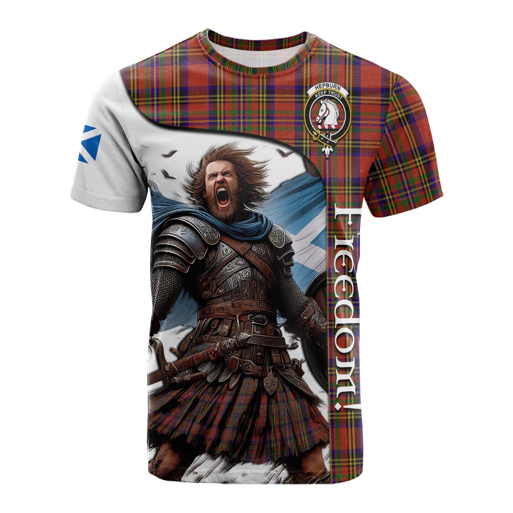 Tartan Vibes Clothing Hepburn Crest Tartan Cotton T-shirt Inspired by the Freedom of Scottish Warrior