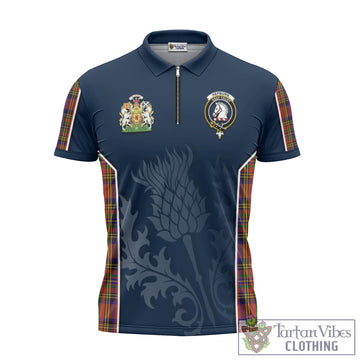 Hepburn Tartan Zipper Polo Shirt with Family Crest and Scottish Thistle Vibes Sport Style