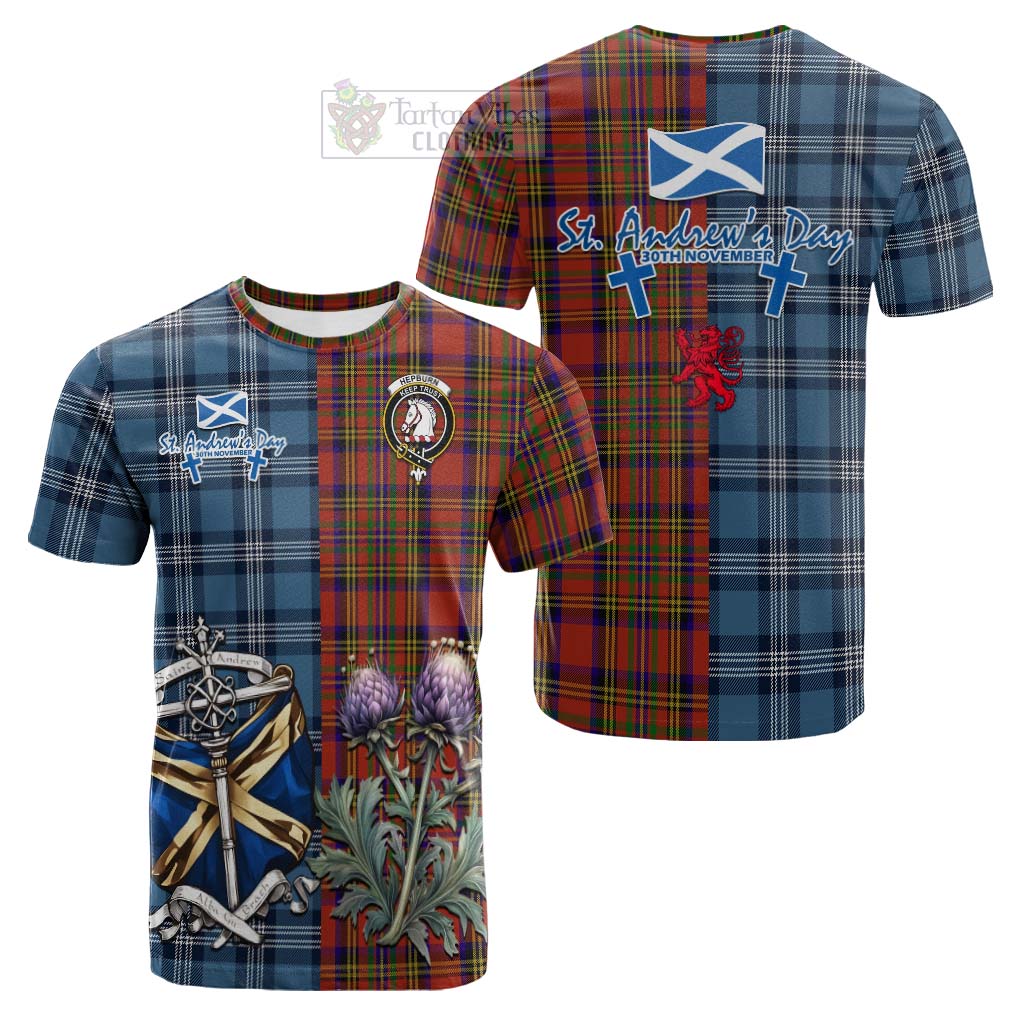 Tartan Vibes Clothing Hepburn Tartan Cotton T-shirt Happy St. Andrew's Day Half Tartan Style