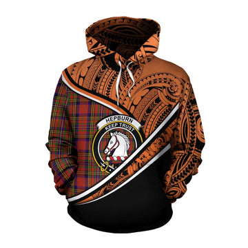 Hepburn Crest Tartan Cotton Hoodie with Polynesian Vibes Style - Orange Version