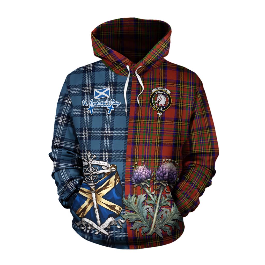 Tartan Vibes Clothing Hepburn Tartan Cotton Hoodie Happy St. Andrew's Day Half Tartan Style