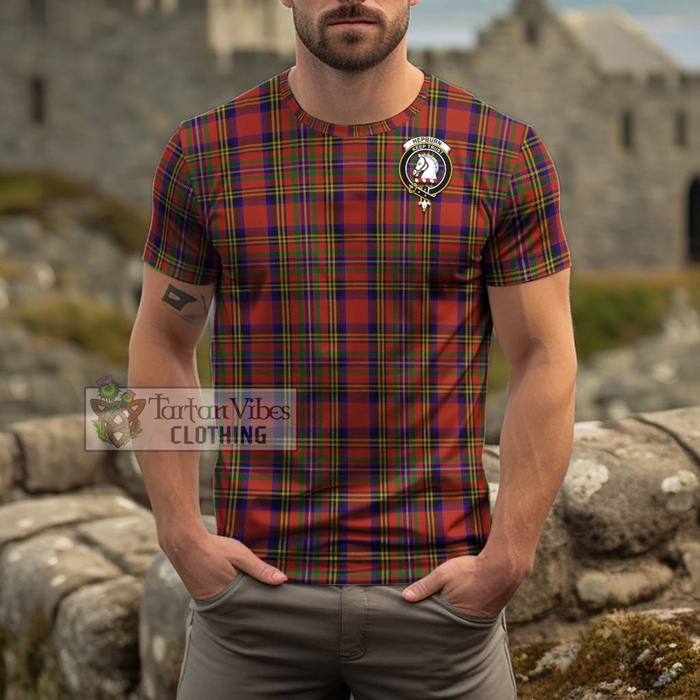 Hepburn Tartan Cotton T-Shirt with Family Crest Men's Shirt - Tartanvibesclothing Shop