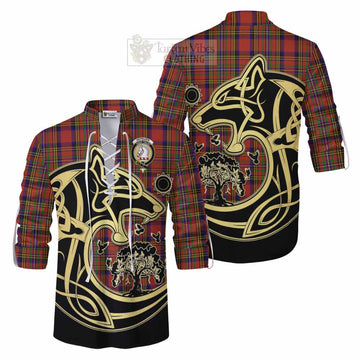 Hepburn Tartan Ghillie Kilt Shirt with Family Crest Celtic Wolf Style