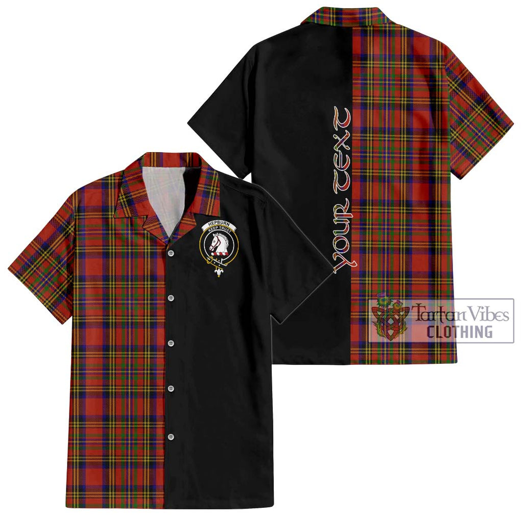 Hepburn Tartan Short Sleeve Button Shirt with Family Crest and Half Of Me Style Kid - Tartanvibesclothing Shop