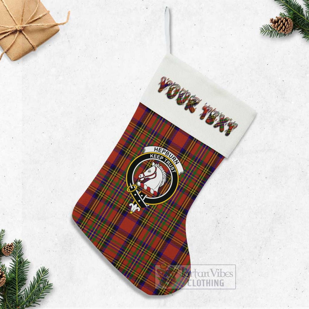 Tartan Vibes Clothing Hepburn Tartan Family Crest Christmas Stocking with Personalized Text