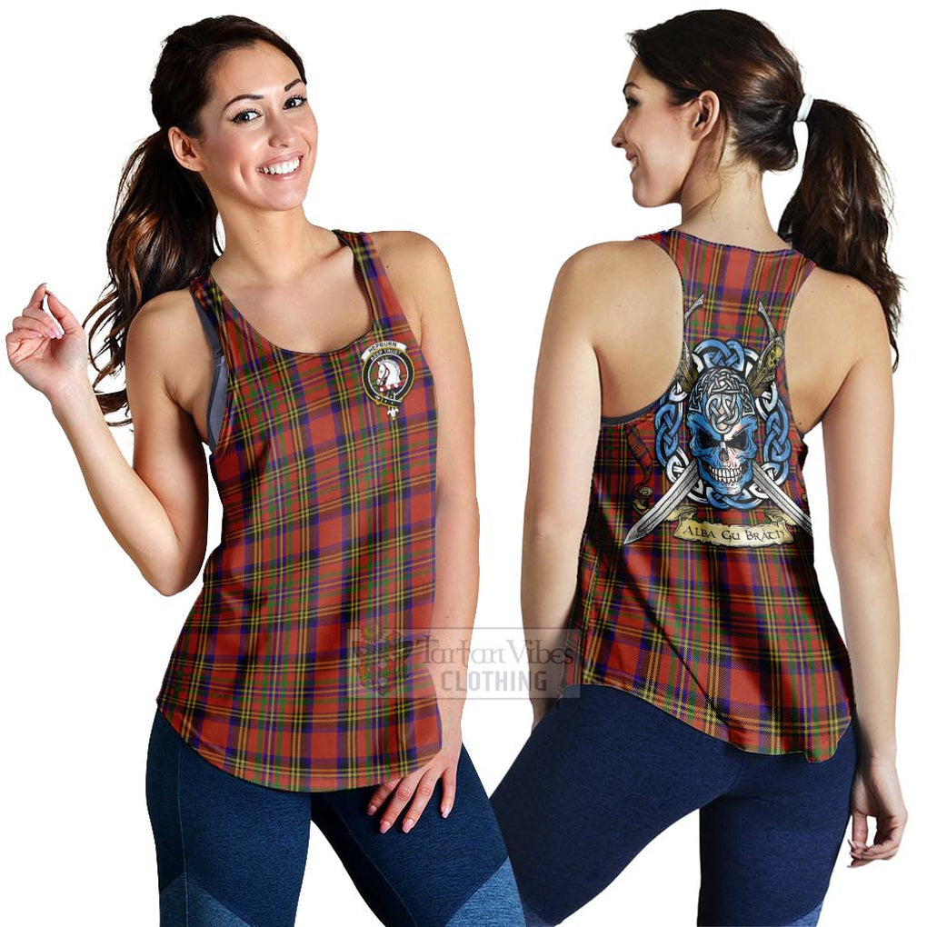 Tartan Vibes Clothing Hepburn Tartan Women's Racerback Tanks with Family Crest Celtic Skull Style