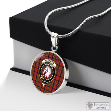 Hepburn Tartan Circle Necklace with Family Crest