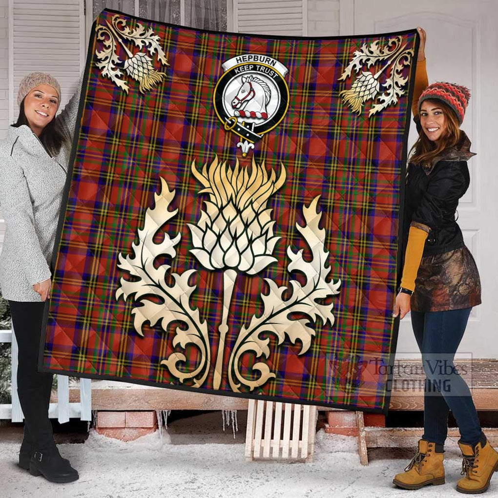 Tartan Vibes Clothing Hepburn Tartan Quilt with Family Crest and Golden Thistle Style