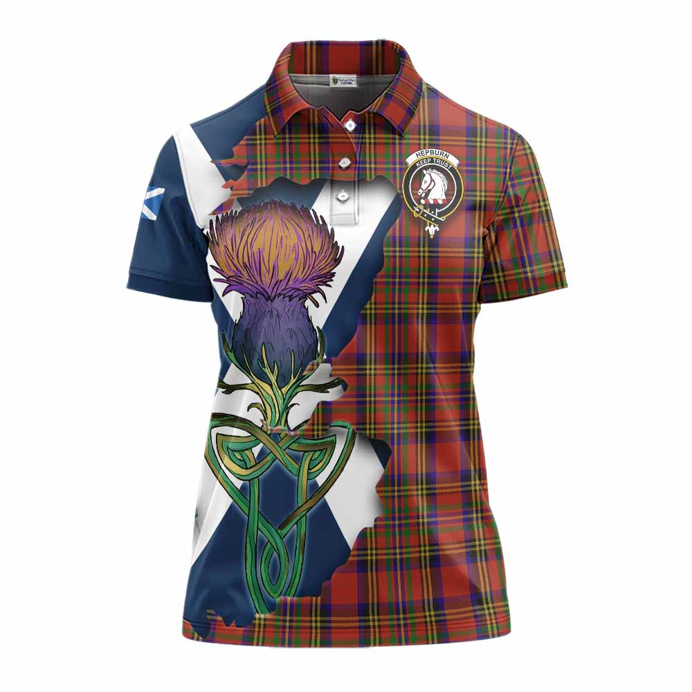 Hepburn Tartan Family Crest Women's Polo Shirt Scottish Thistle Celtic Inspired Women - Tartan Vibes Clothing