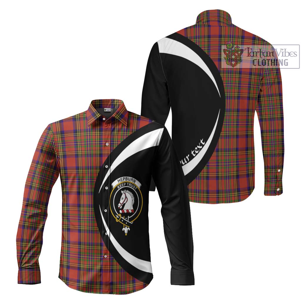 Hepburn Tartan Long Sleeve Button Up with Family Crest Circle Style Men's Shirt S - Tartan Vibes Clothing