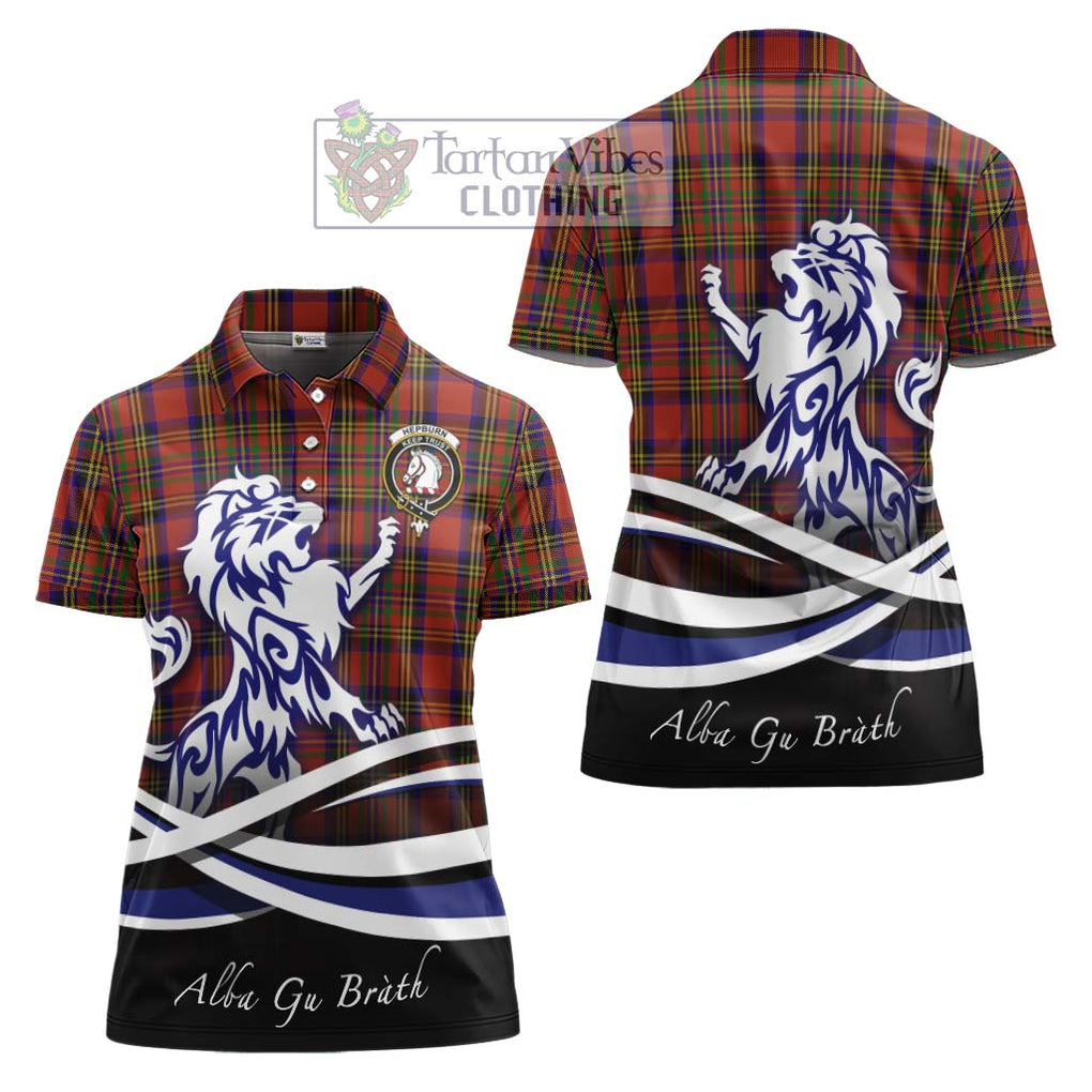 Hepburn Tartan Women's Polo Shirt with Alba Gu Brath Regal Lion Emblem Women - Tartanvibesclothing Shop