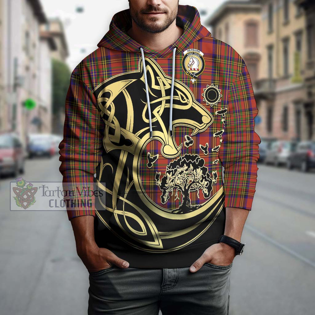 Hepburn Tartan Hoodie with Family Crest Celtic Wolf Style Zip Hoodie - Tartan Vibes Clothing