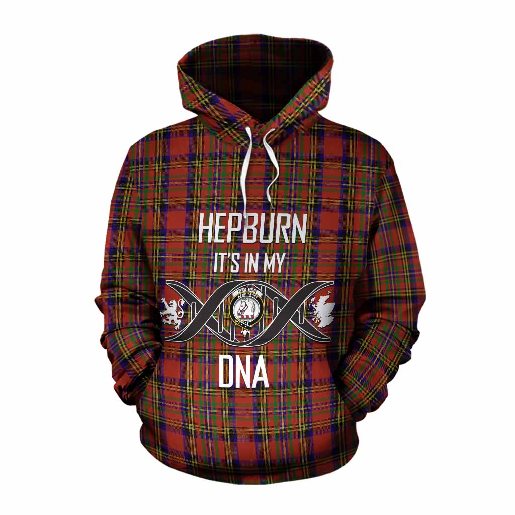 Tartan Vibes Clothing Hepburn Tartan Cotton Hoodie with Family Crest DNA In Me Style