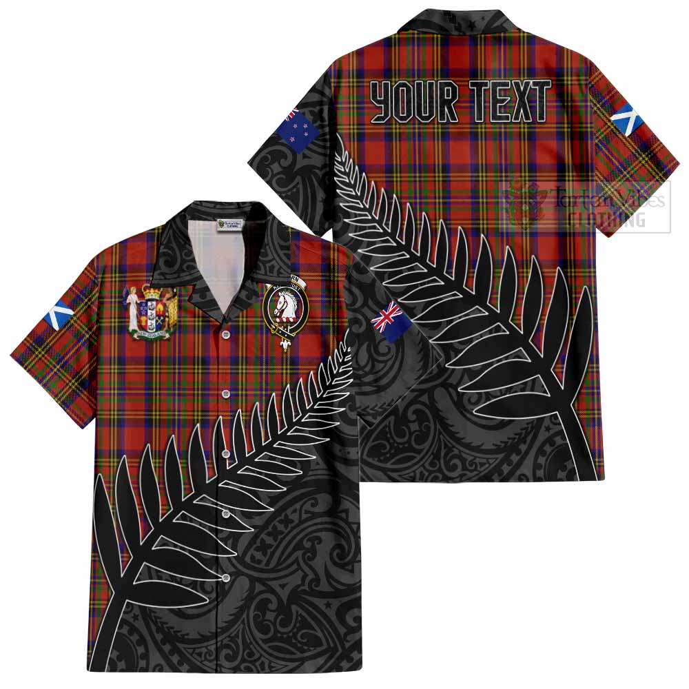 Tartan Vibes Clothing Hepburn Crest Tartan Short Sleeve Button Shirt with New Zealand Silver Fern Half Style