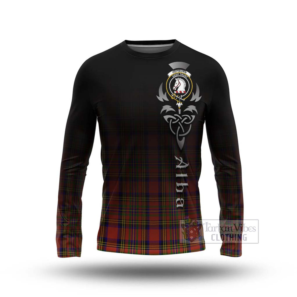 Tartan Vibes Clothing Hepburn Tartan Long Sleeve T-Shirt Featuring Alba Gu Brath Family Crest Celtic Inspired