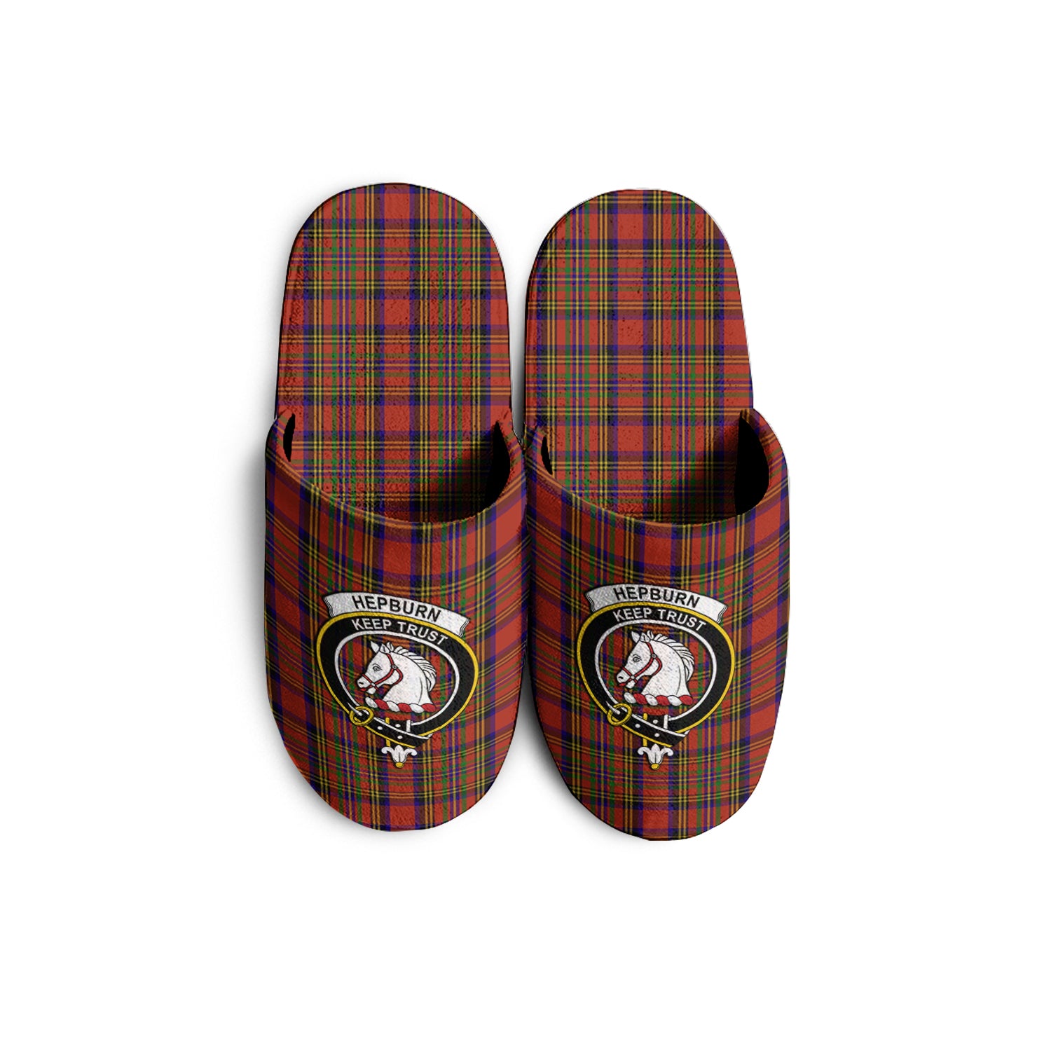 Hepburn Tartan Home Slippers with Family Crest - Tartanvibesclothing