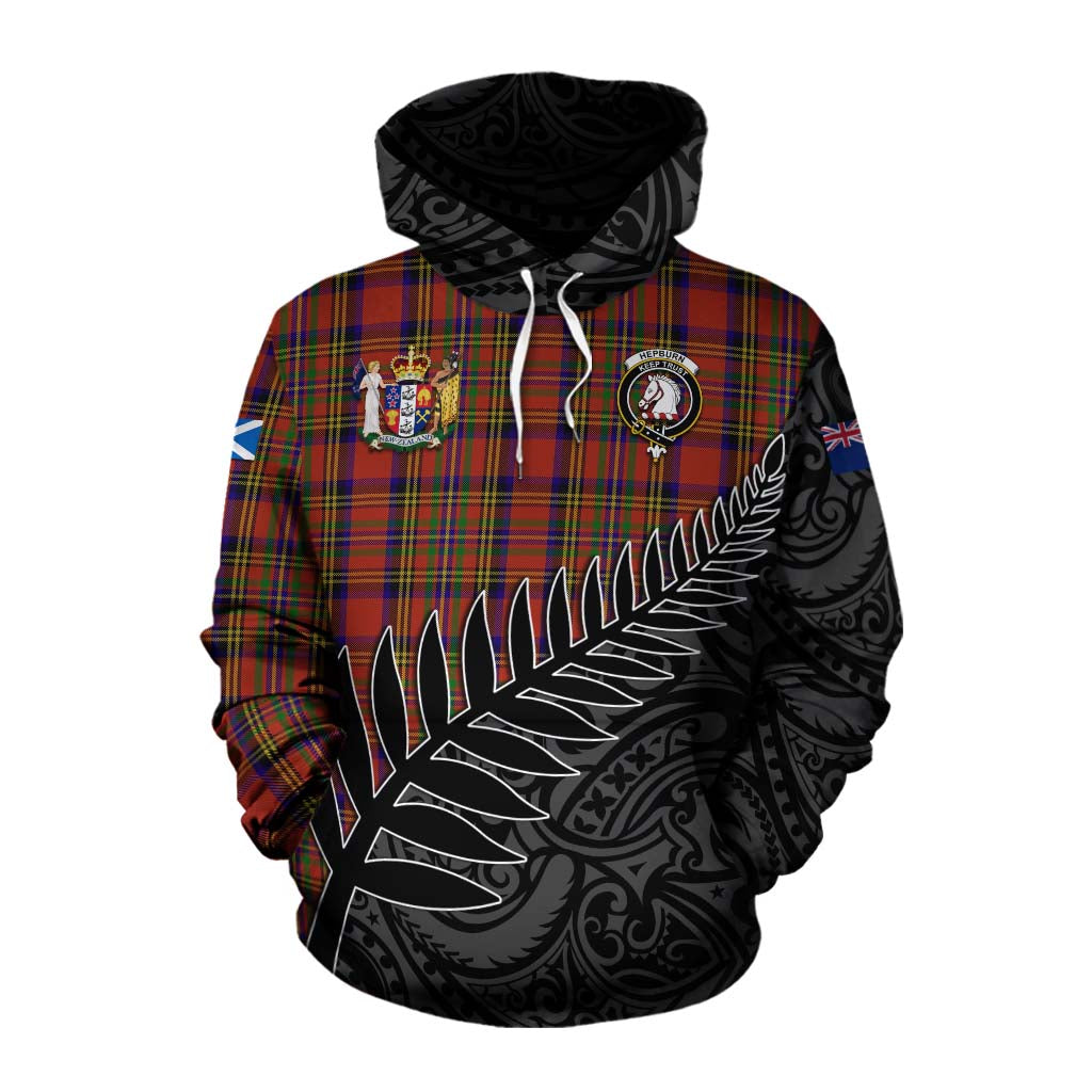 Tartan Vibes Clothing Hepburn Crest Tartan Cotton Hoodie with New Zealand Silver Fern Half Style