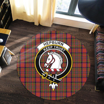 Hepburn Tartan Round Rug with Family Crest