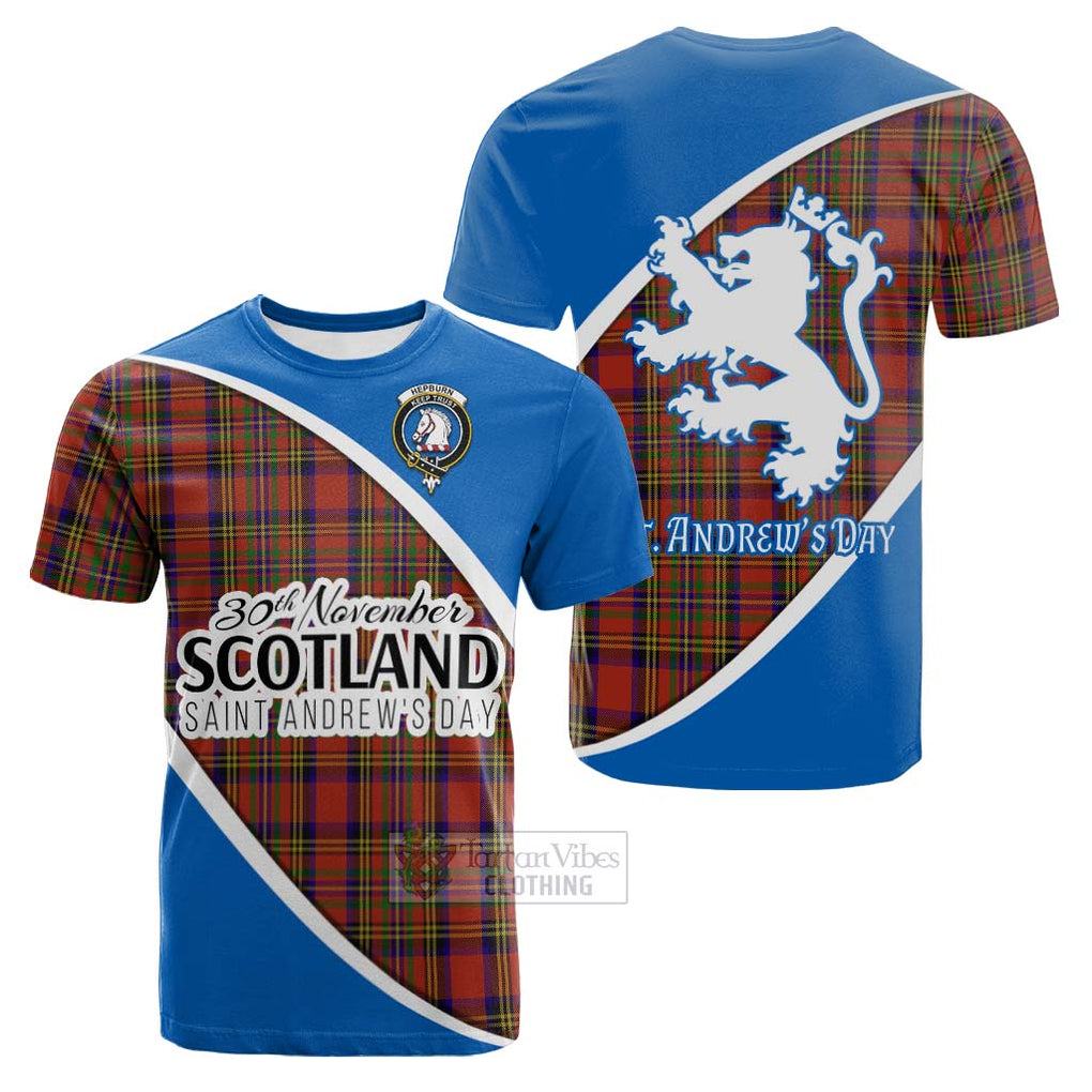 Tartan Vibes Clothing Hepburn Family Crest Tartan Cotton T-shirt Celebrate Saint Andrew's Day in Style