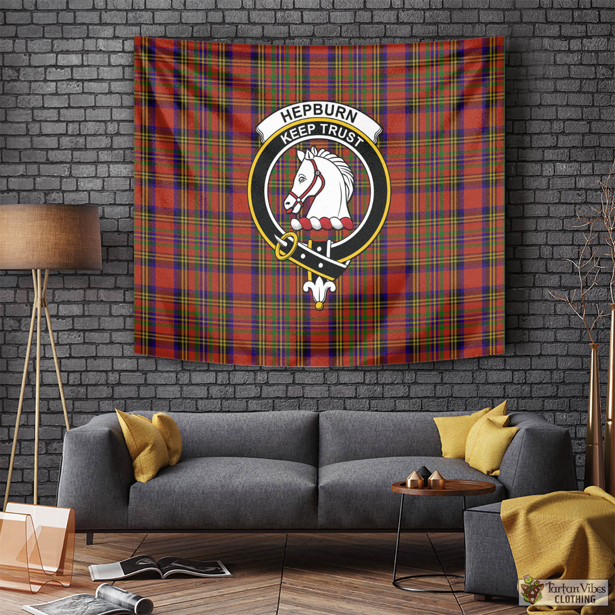 Tartan Vibes Clothing Hepburn Tartan Tapestry Wall Hanging and Home Decor for Room with Family Crest