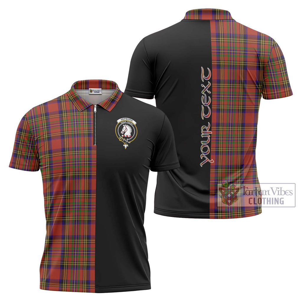 Hepburn Tartan Zipper Polo Shirt with Family Crest and Half Of Me Style Unisex - Tartanvibesclothing Shop