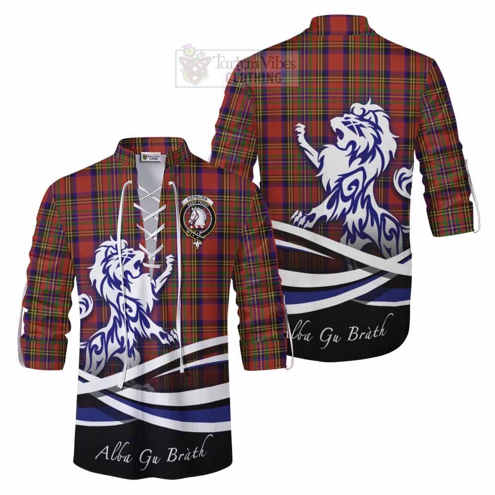 Tartan Vibes Clothing Hepburn Tartan Ghillie Kilt Shirt with Alba Gu Brath Regal Lion Emblem