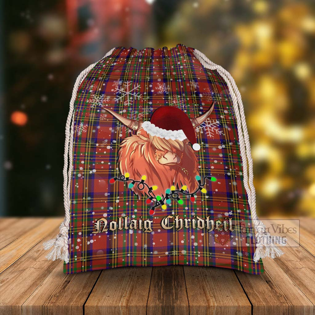 Tartan Vibes Clothing Hepburn Tartan Christmas Santa's Bag with Highland Cow