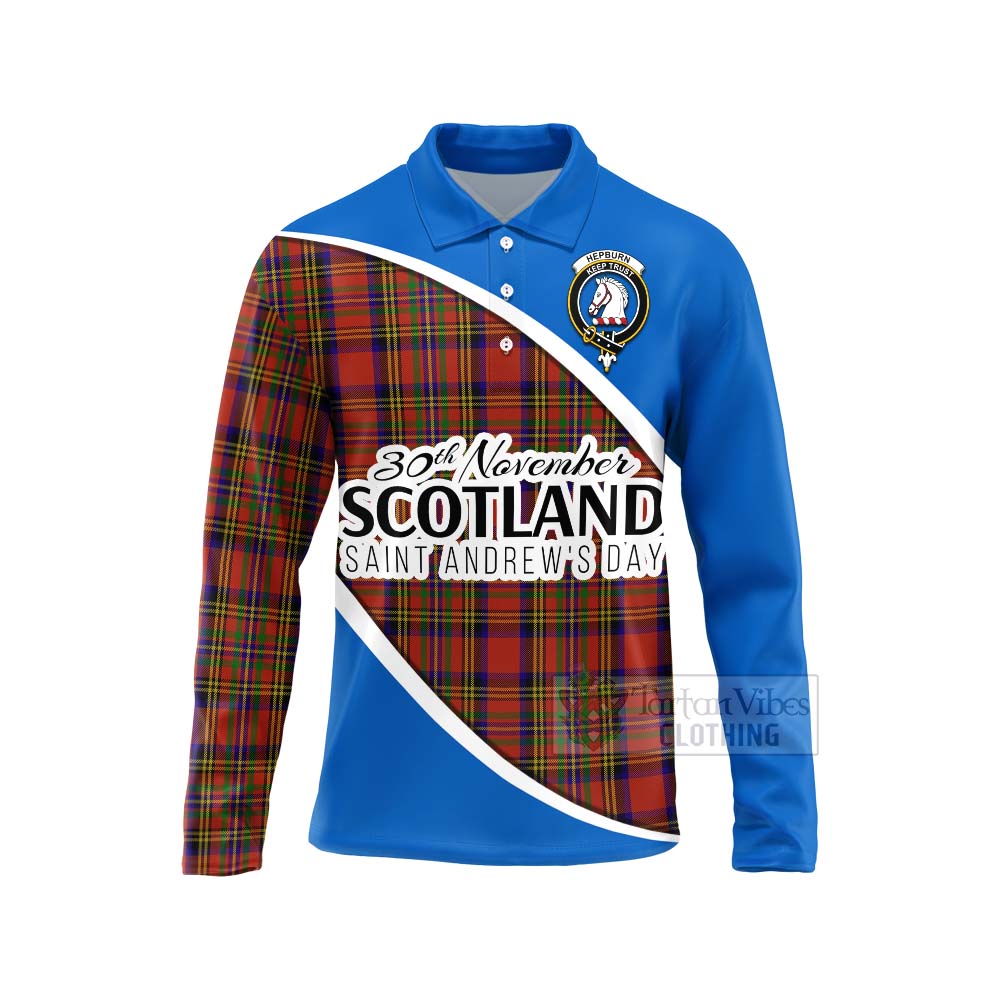 Tartan Vibes Clothing Hepburn Family Crest Tartan Long Sleeve Polo Shirt Celebrate Saint Andrew's Day in Style