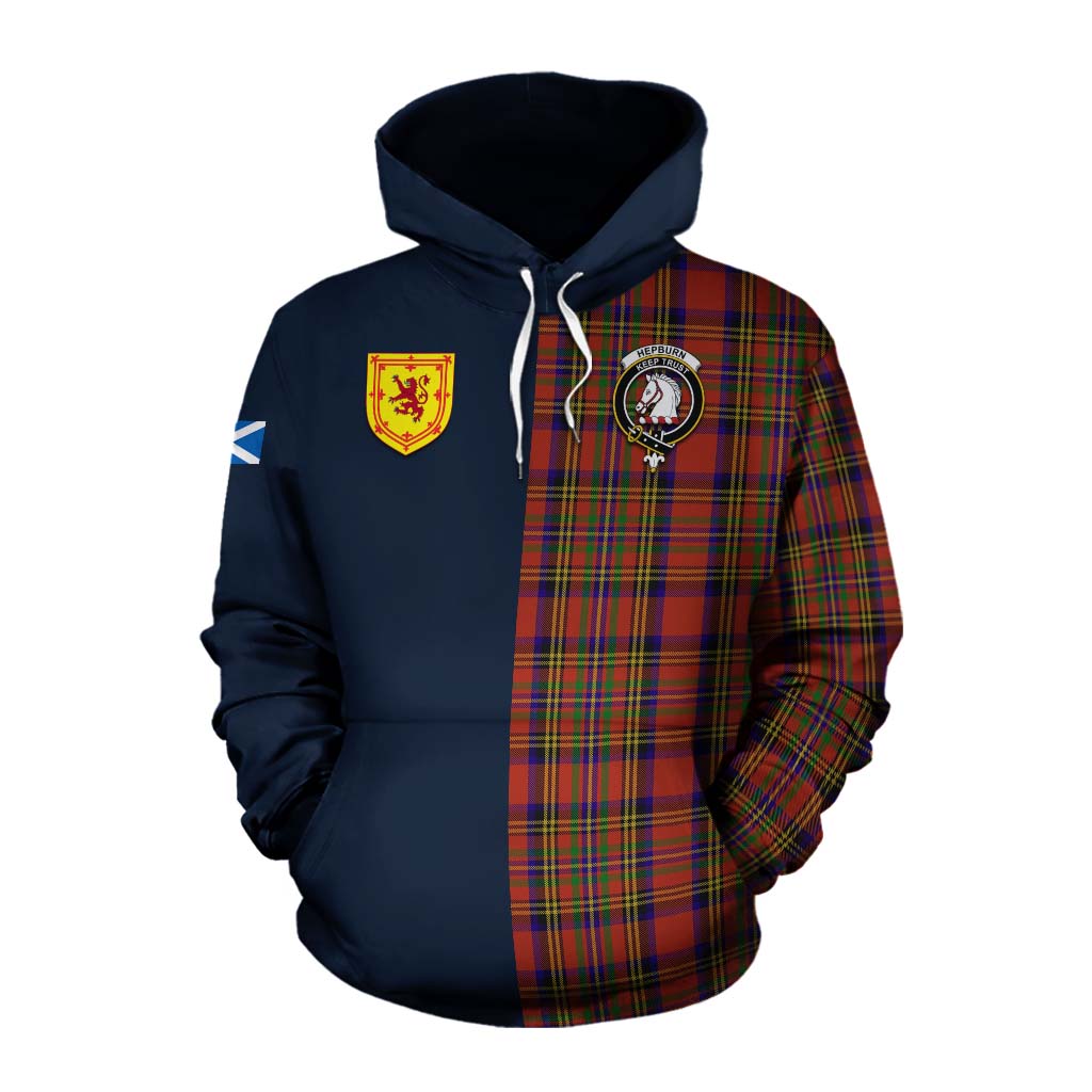 Tartan Vibes Clothing Hepburn Tartan Cotton Hoodie Alba with Scottish Lion Royal Arm Half Style