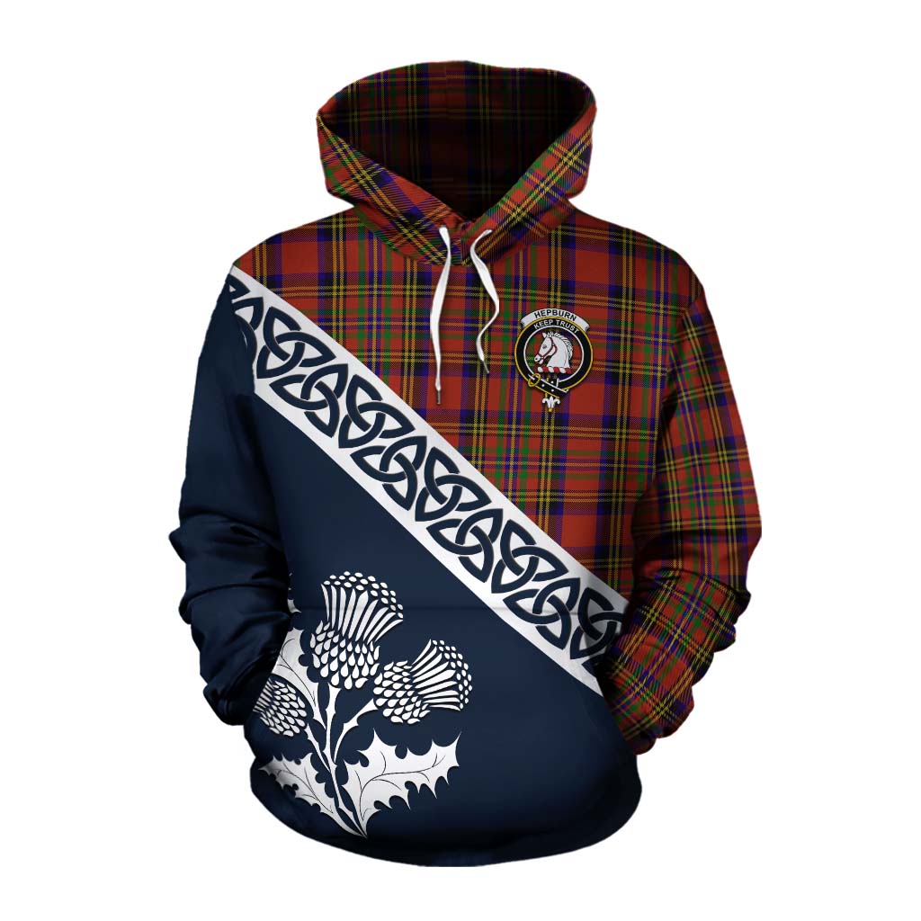 Tartan Vibes Clothing Hepburn Tartan Cotton Hoodie Featuring Thistle and Scotland Map