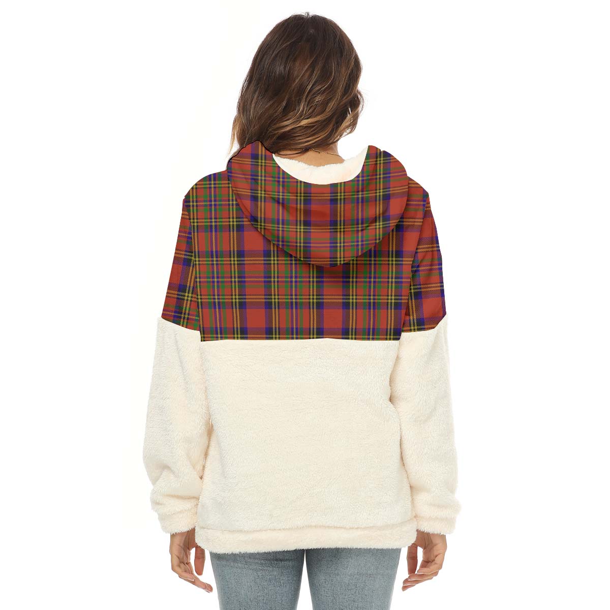 Hepburn Tartan Women's Borg Fleece Hoodie With Half Zip with Family Crest - Tartan Vibes Clothing