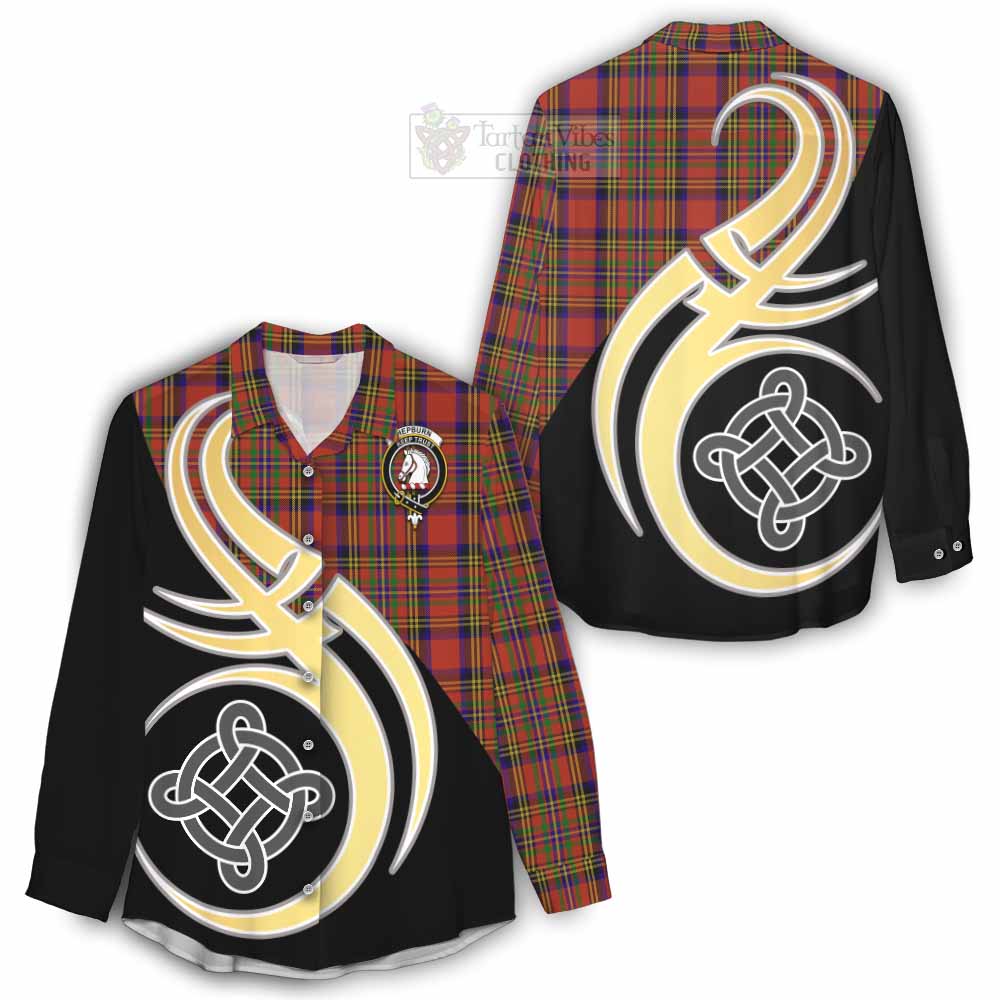 Tartan Vibes Clothing Hepburn Tartan Women's Casual Shirt with Family Crest and Celtic Symbol Style