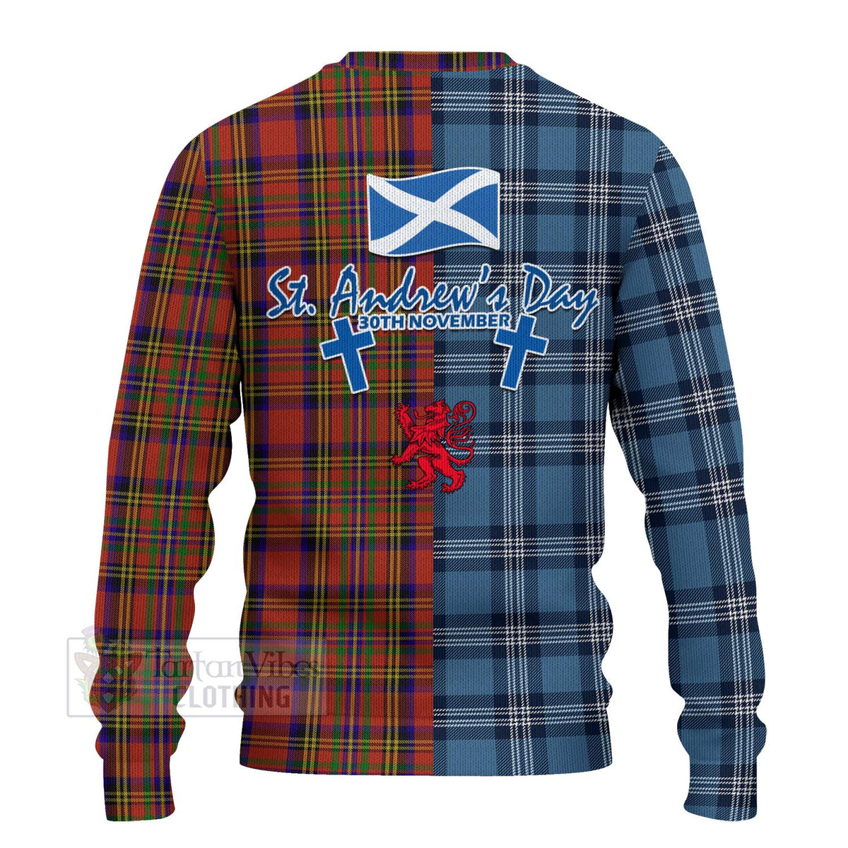 Hepburn Tartan Knitted Sweater Happy St. Andrew's Day Half Tartan Style - Tartan Vibes Clothing