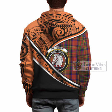 Hepburn Crest Tartan Hoodie with Polynesian Vibes Style - Orange Version