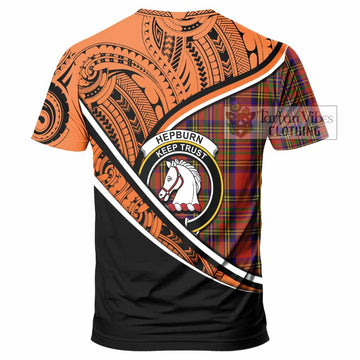 Hepburn Crest Tartan T-Shirt with Polynesian Vibes Style - Orange Version