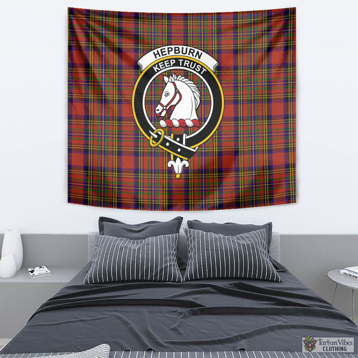 Tartan Vibes Clothing Hepburn Tartan Tapestry Wall Hanging and Home Decor for Room with Family Crest