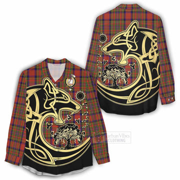 Hepburn Tartan Women's Casual Shirt with Family Crest Celtic Wolf Style