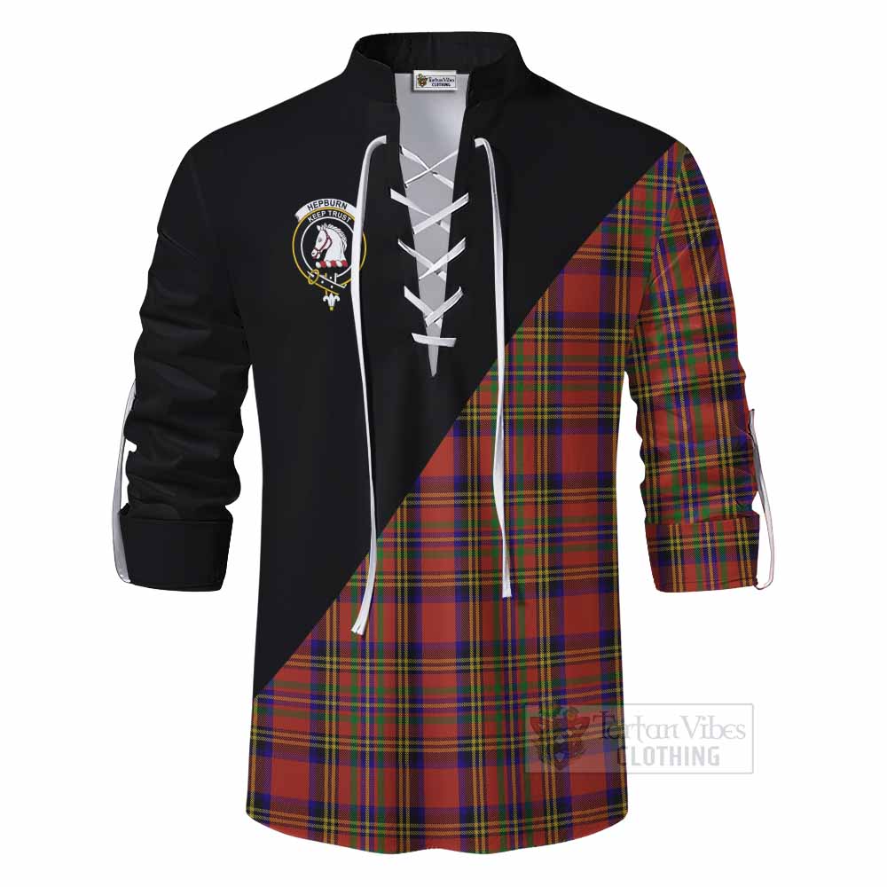 Tartan Vibes Clothing Hepburn Tartan Ghillie Kilt Shirt with Family Crest and Military Logo Style