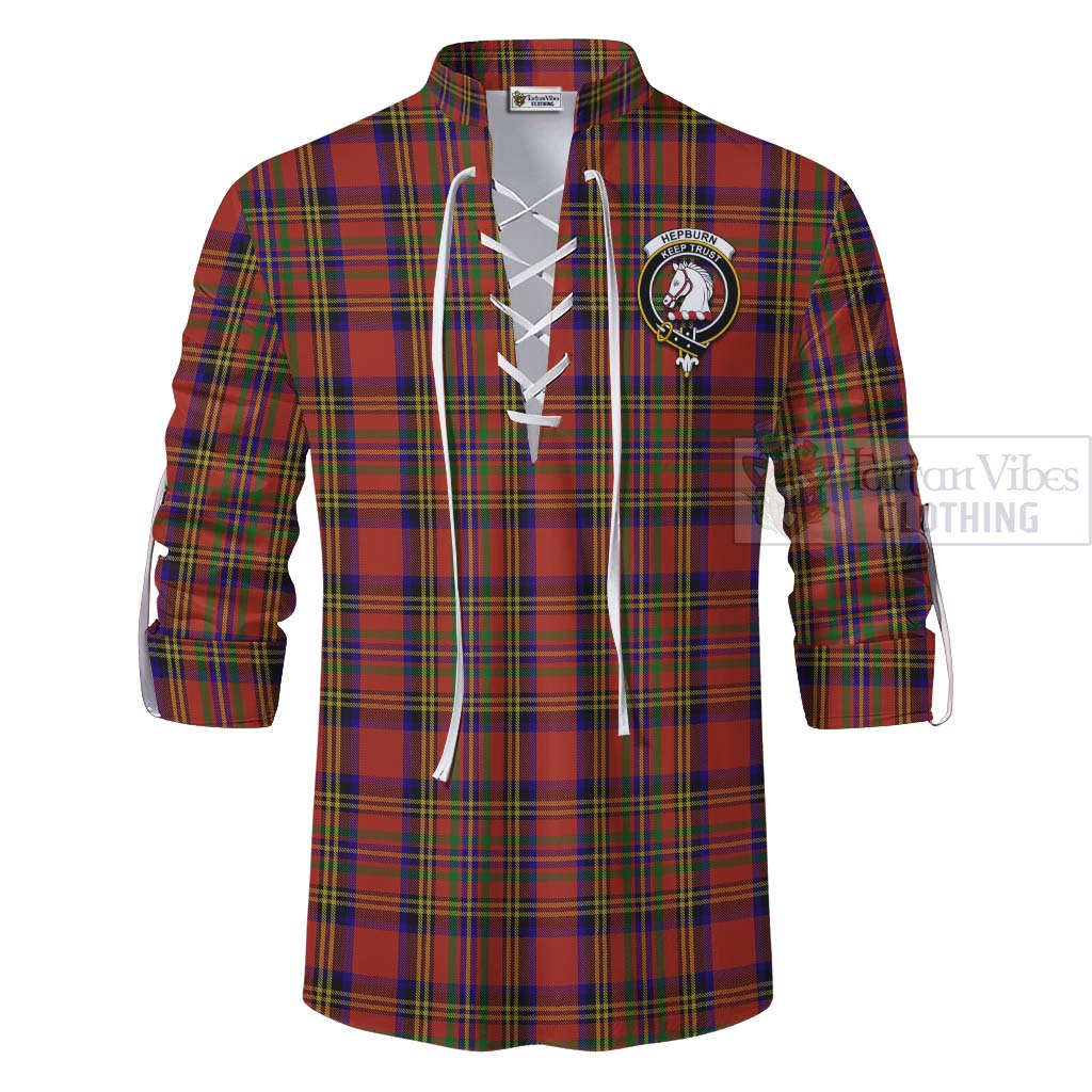 Tartan Vibes Clothing Hepburn Tartan Ghillie Kilt Shirt with Family Crest Celtic Skull Style