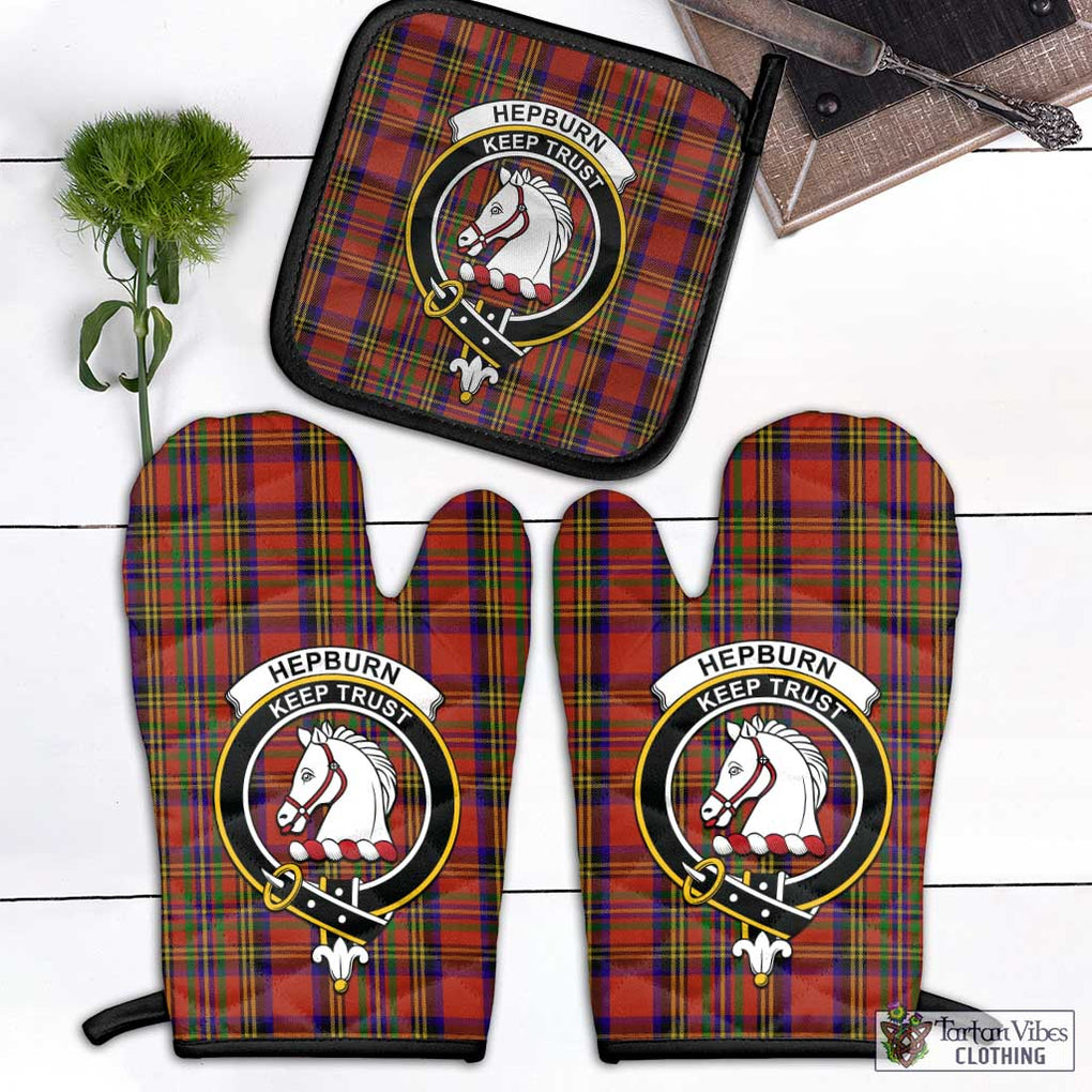 Hepburn Tartan Combo Oven Mitt & Pot-Holder with Family Crest Black - Tartan Vibes Clothing