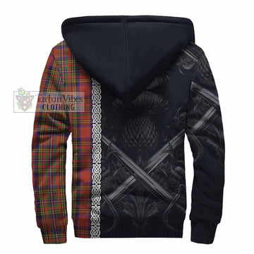 Hepburn Tartan Sherpa Hoodie with Family Crest Cross Sword Thistle Celtic Vibes