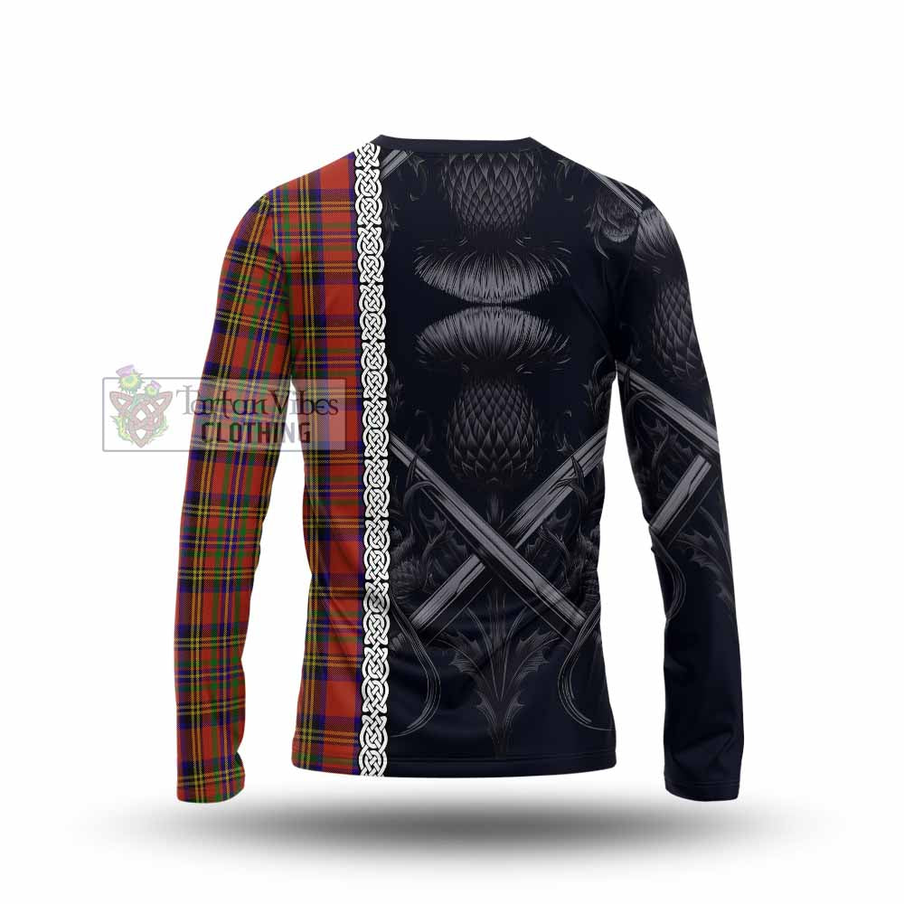 Tartan Vibes Clothing Hepburn Tartan Long Sleeve T-Shirt with Family Crest Cross Sword Thistle Celtic Vibes