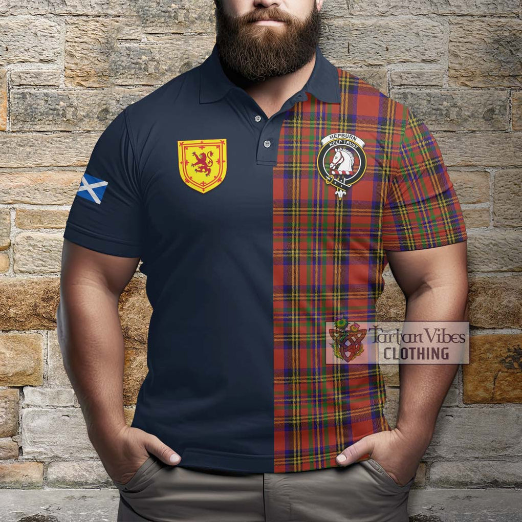 Hepburn Tartan Polo Shirt Alba with Scottish Lion Royal Arm Half Style - Tartan Vibes Clothing