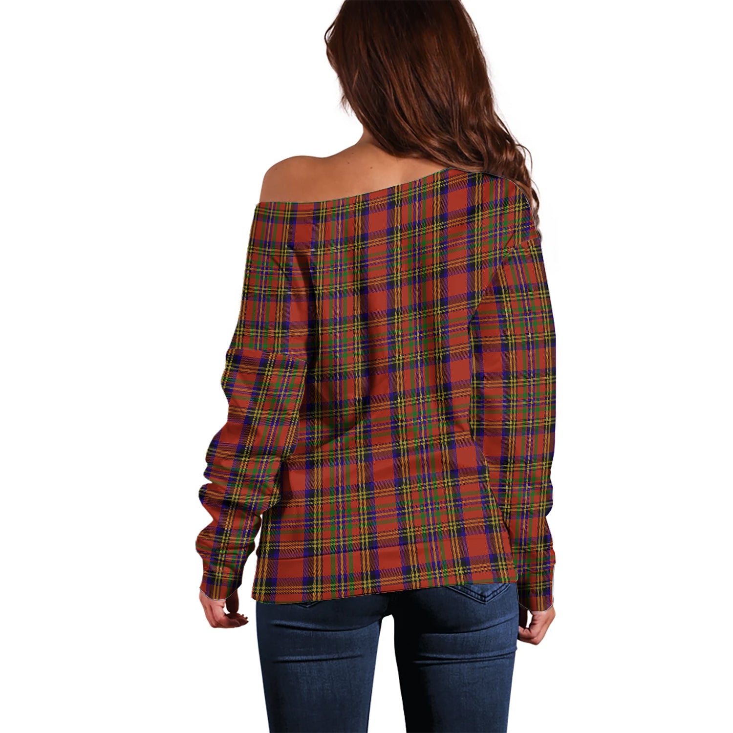 Hepburn Tartan Off Shoulder Women Sweater with Family Crest - Tartanvibesclothing