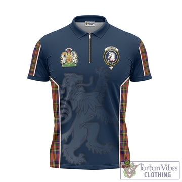 Hepburn Tartan Zipper Polo Shirt with Family Crest and Lion Rampant Vibes Sport Style