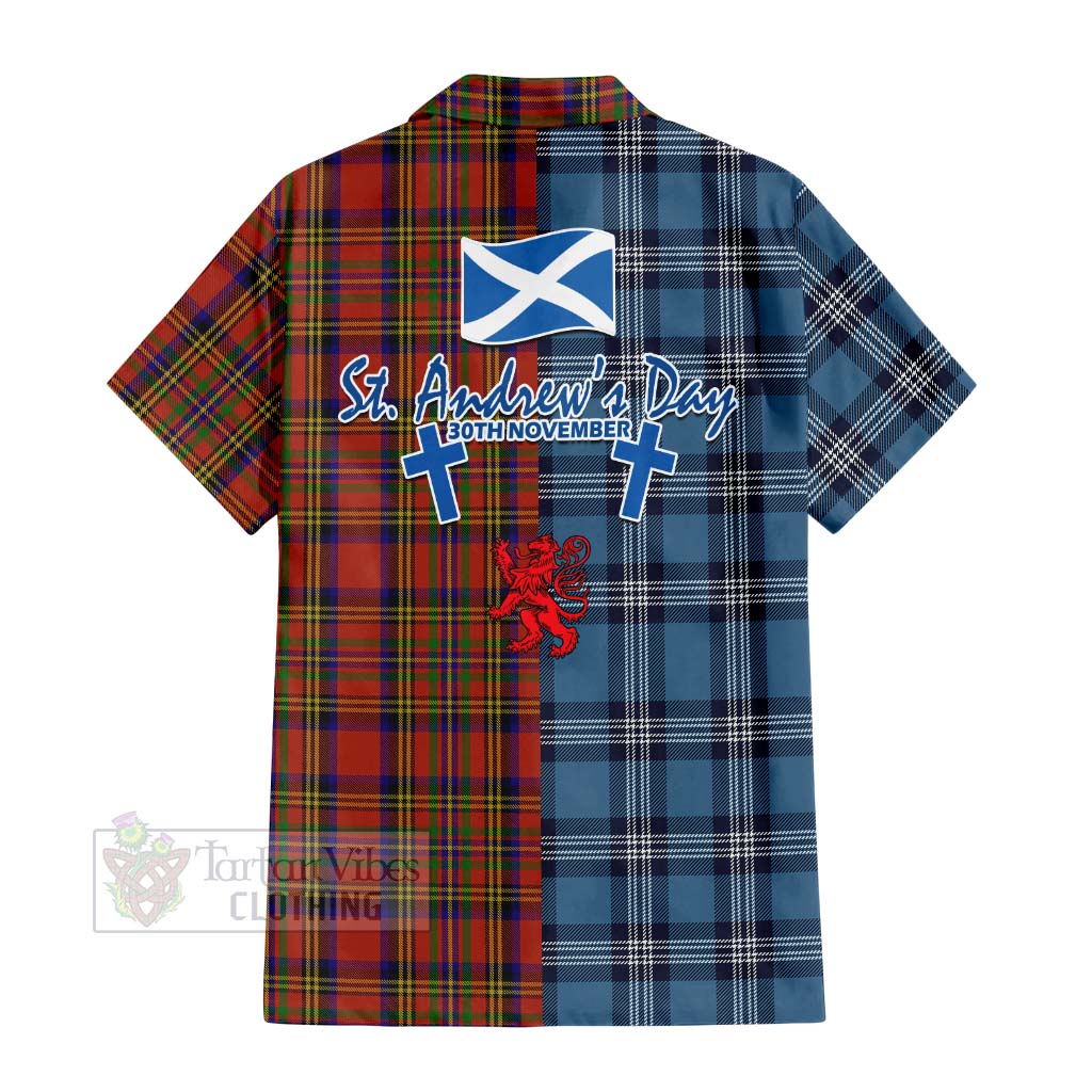 Tartan Vibes Clothing Hepburn Tartan Short Sleeve Button Shirt Happy St. Andrew's Day Half Tartan Style