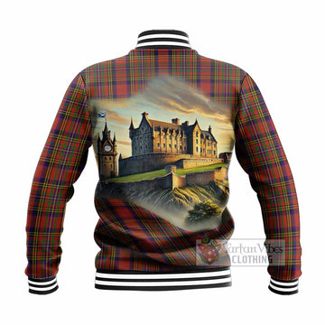Hepburn Tartan Family Crest Baseball Jacket with Scottish Ancient Castle Style - Tartan Vibes Clothing