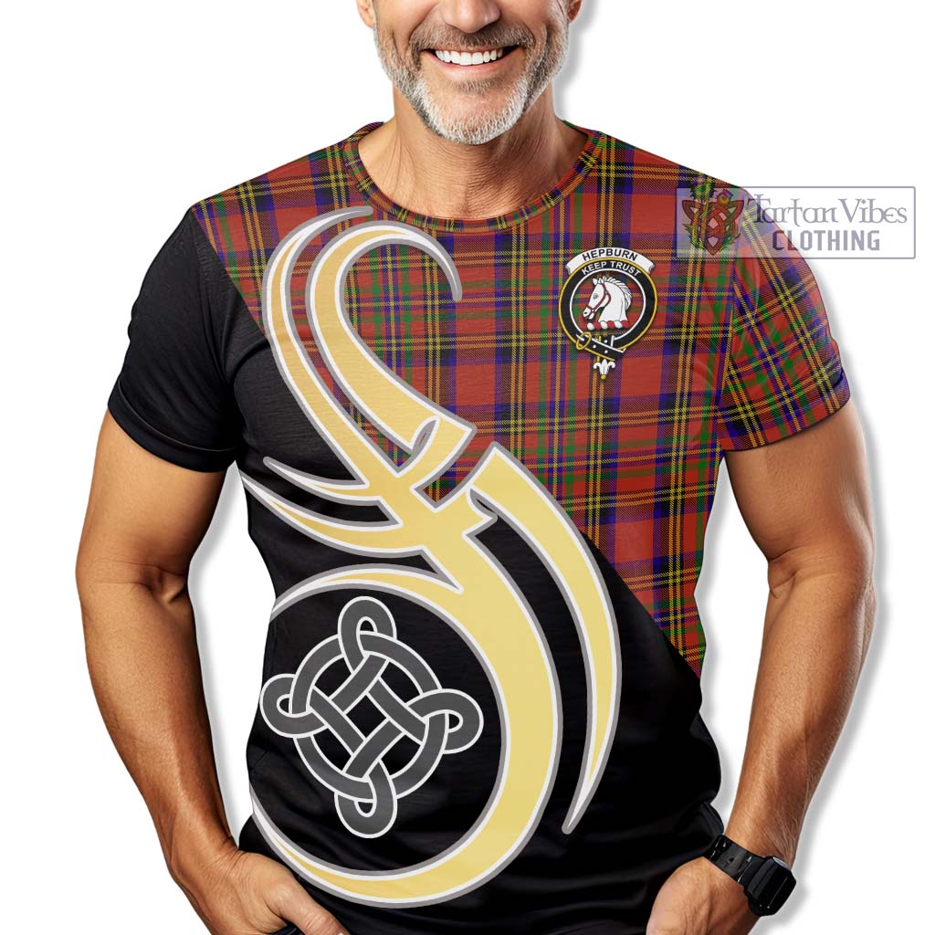 Tartan Vibes Clothing Hepburn Tartan T-Shirt with Family Crest and Celtic Symbol Style