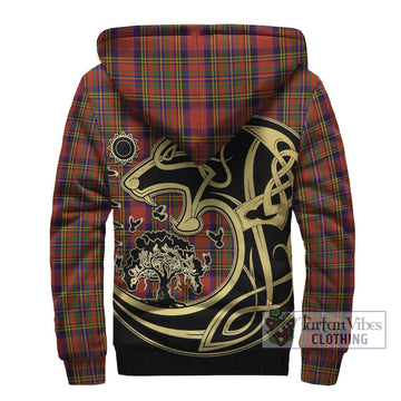 Hepburn Tartan Sherpa Hoodie with Family Crest Celtic Wolf Style